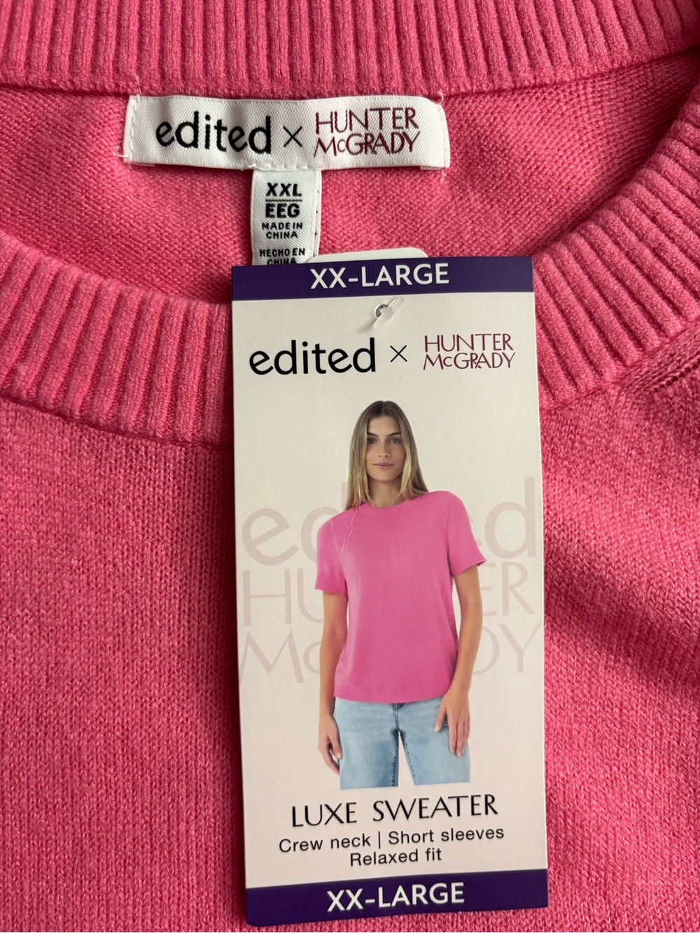 Sweater Edited x Hunter McGrady Pink Knit Tee, Short Sleeve, Women’s XXL, NWT